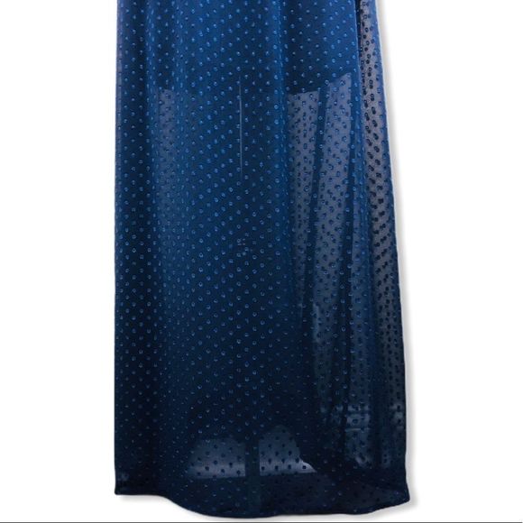 Daniel Rainn Navy Swiss Dot Keyhole Sleeveless Ribbon Trim Maxi Dress size M - Picture 6 of 16